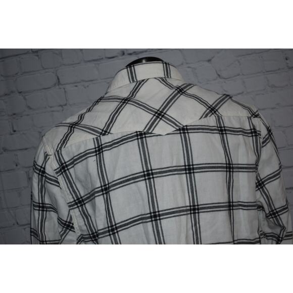 Lucky Brand Jeans Western Shirt Mens 2XL Pearl Button Snaps White Gray Plaids - Picture 3 of 6